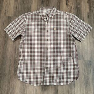 Carhartt Relaxed Fit Plaid Button Down Short‎ Sleeve Shirt, Large